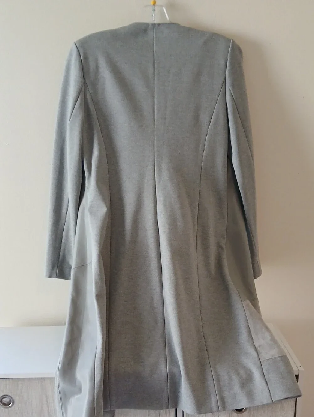 Calvin Klein Light Gray Patchwork Collarless Trench Coat - Picture 8 of 8
